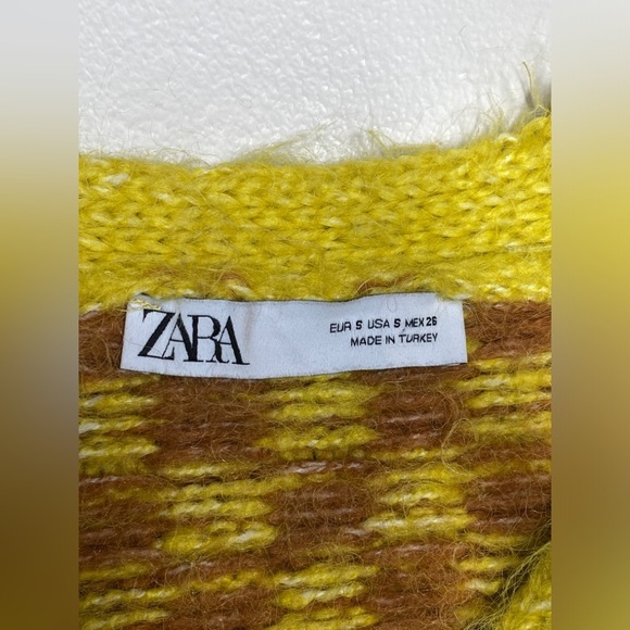 Zara Colourful Striped/Checkered Cropped Chunky Knit Cardigan - Picture 7 of 9